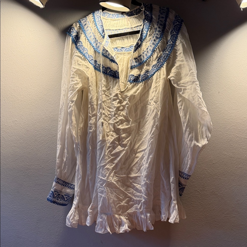 Free People White and Blue Mini Dress